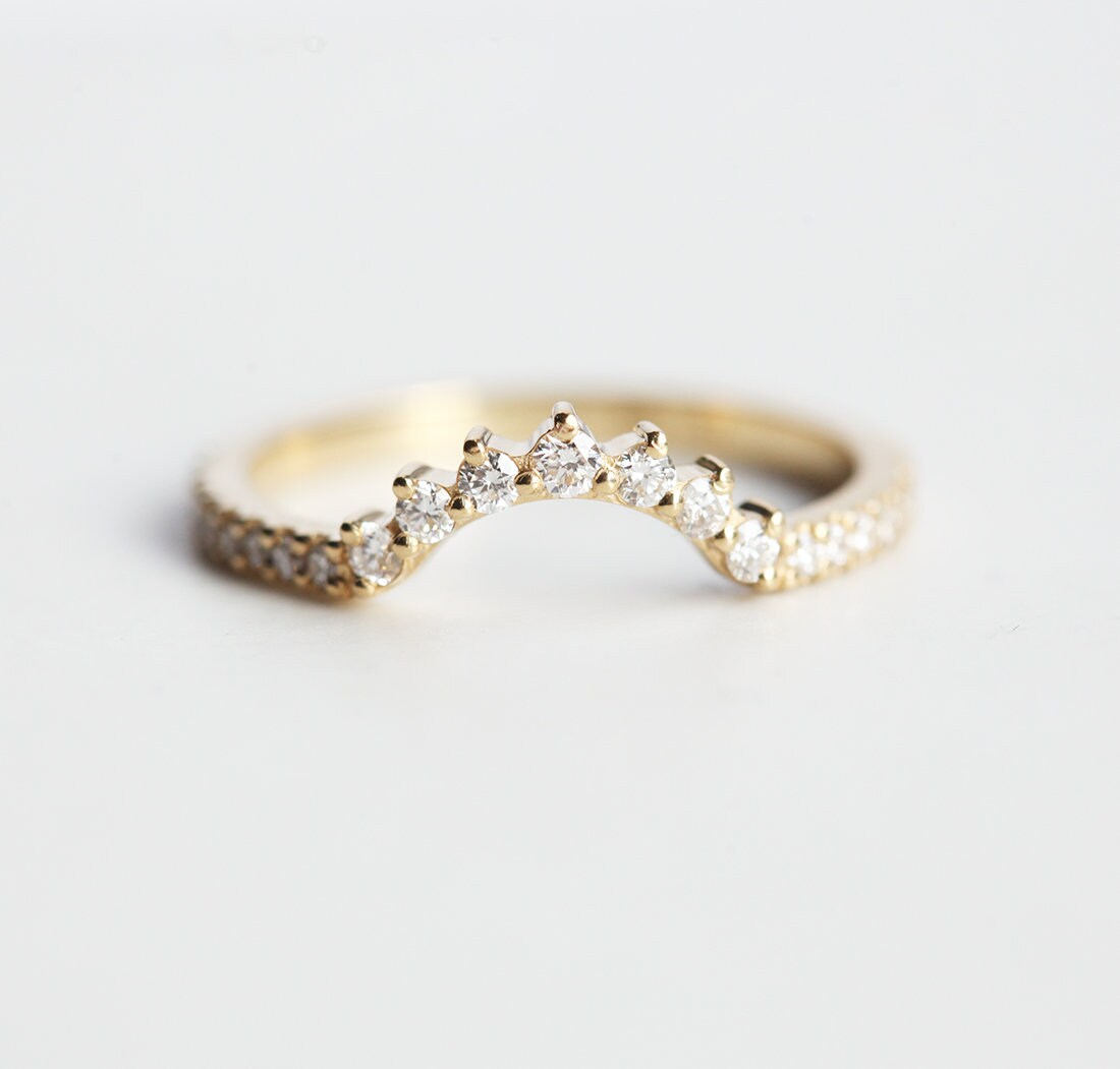 Curved, All White Round Diamond Ring
