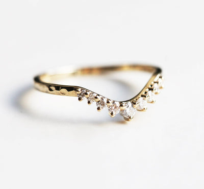 Curved Hammered Ring with Round White Diamonds