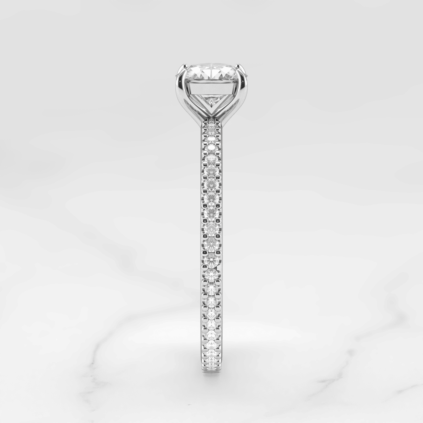 Cushion-Cut Diamond with Full Pave Gold Ring