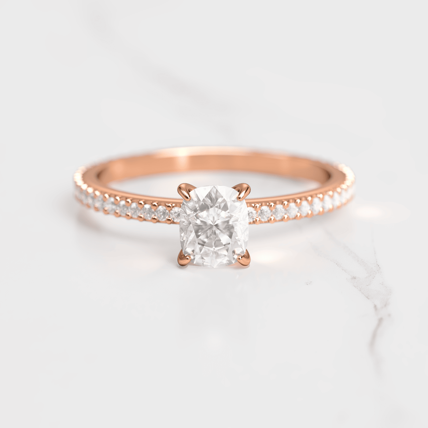 Cushion-Cut Diamond with Full Pave Gold Ring