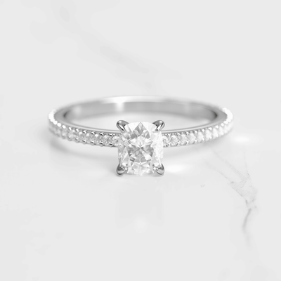 Cushion-Cut Diamond with Full Pave Gold Ring