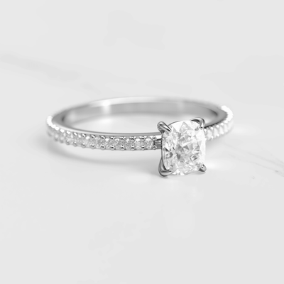 Cushion-Cut Diamond with Full Pave Gold Ring