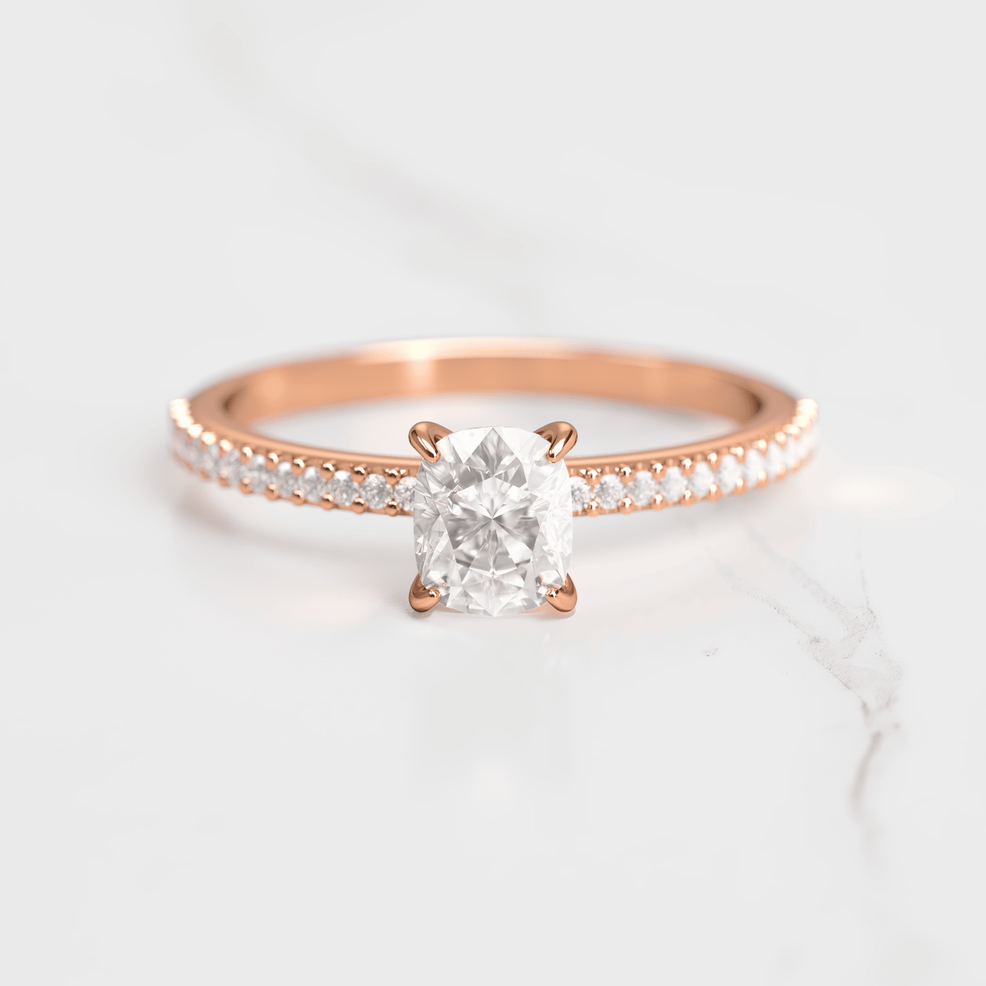 Cushion-Cut Diamond with Half Pave Gold Ring