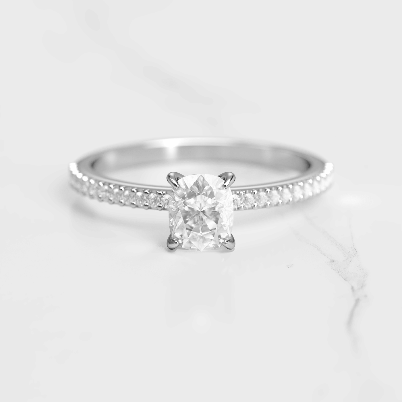 Cushion-Cut Diamond with Half Pave Gold Ring