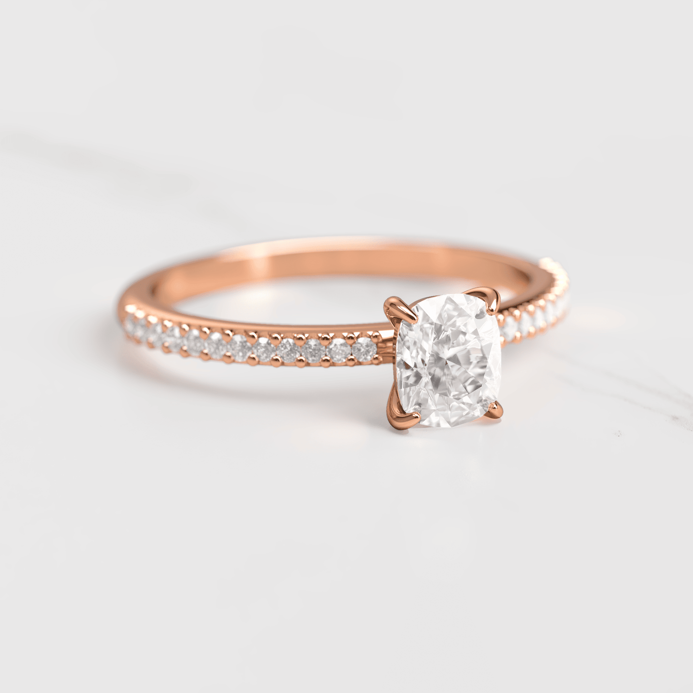 Cushion-Cut Diamond with Half Pave Gold Ring