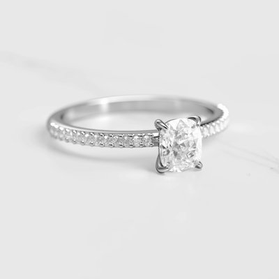 Cushion-Cut Diamond with Half Pave Gold Ring