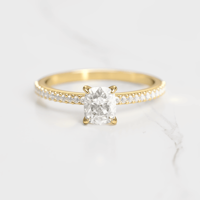 Cushion-Cut Diamond with Half Pave Gold Ring