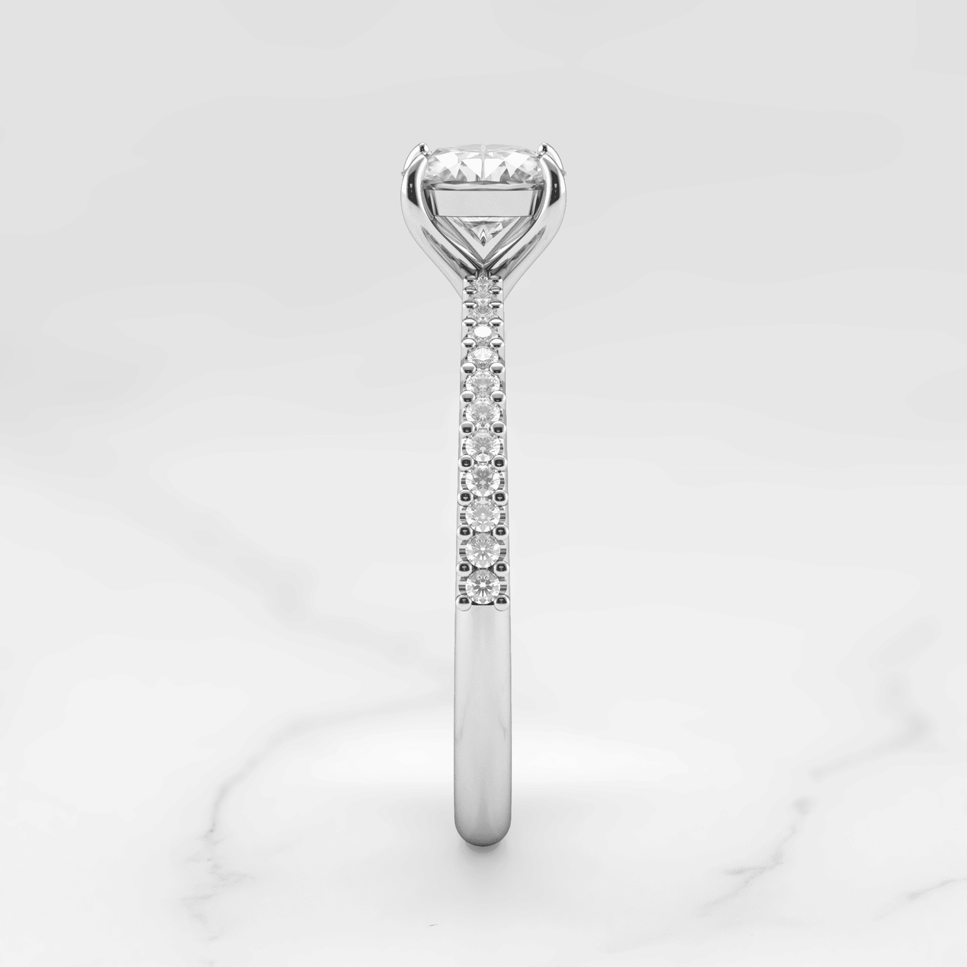 Cushion-Cut Tapered White Diamond with Half Pave Gold Ring