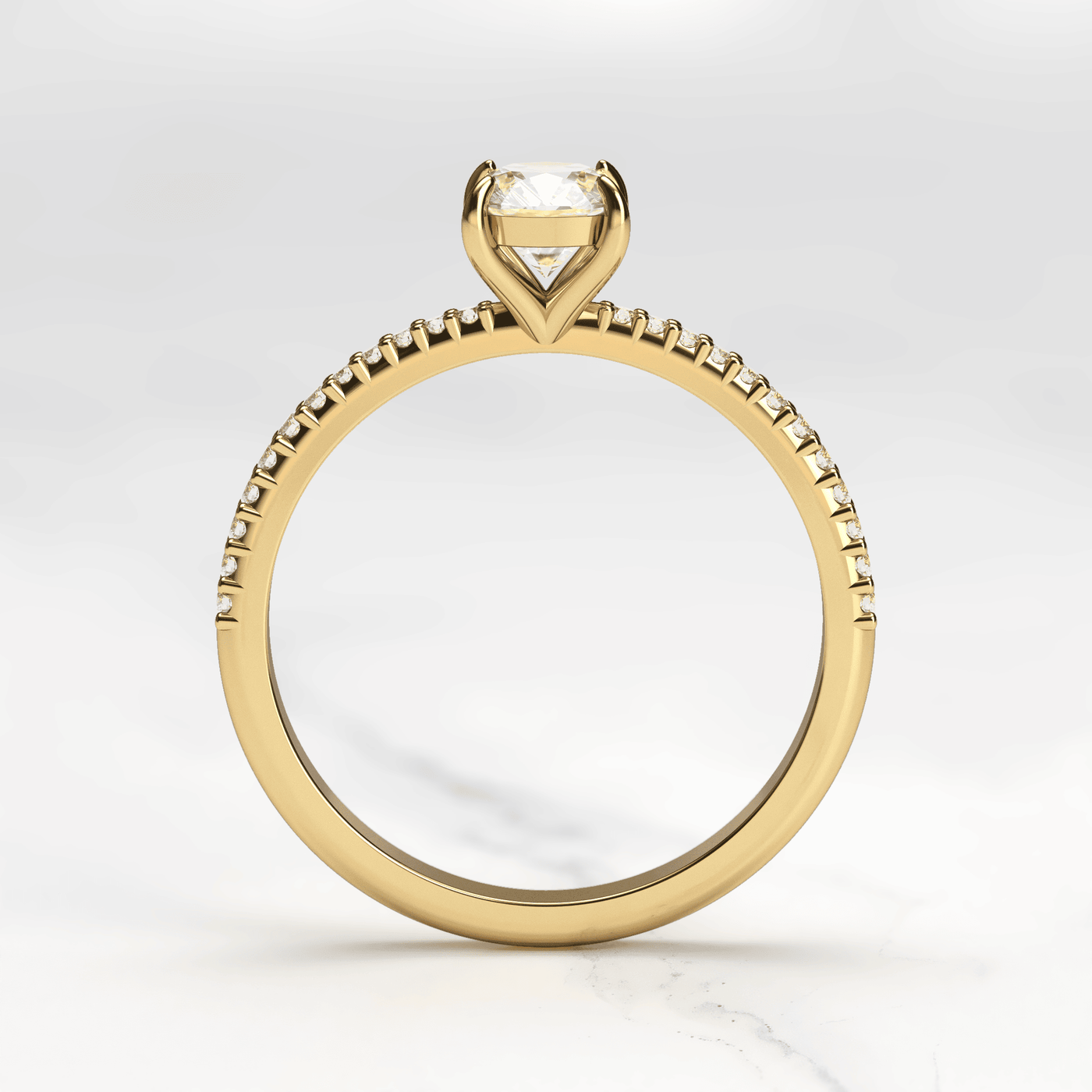 Cushion-Cut Tapered White Diamond with Half Pave Gold Ring