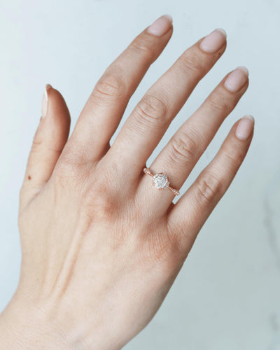 Unique Cushion-Cut White Diamond Engagement Prong Ring with Side Round Diamonds