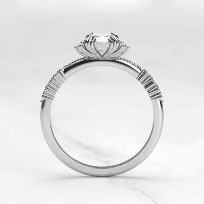 Unique Cushion-Cut White Diamond Engagement Prong Ring with Side Round Diamonds