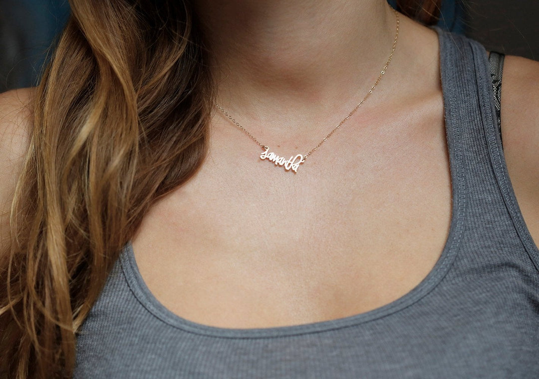 Custom gold word necklace store