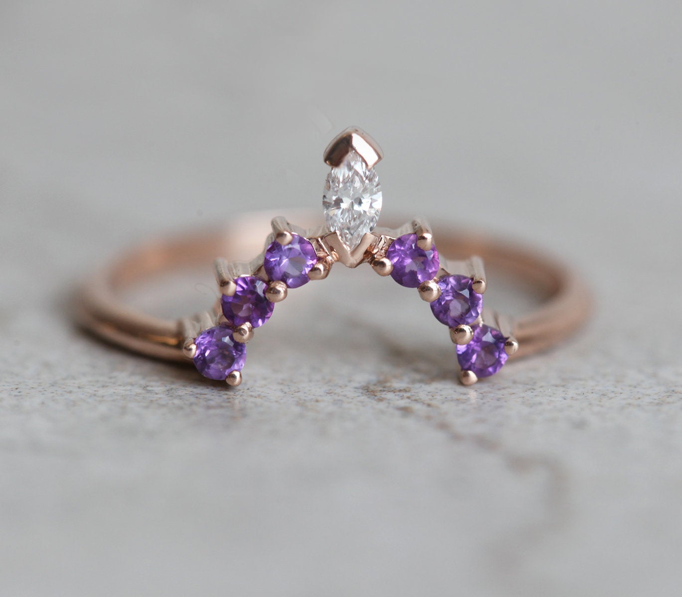 Curved Purple Gemstone Wedding Band