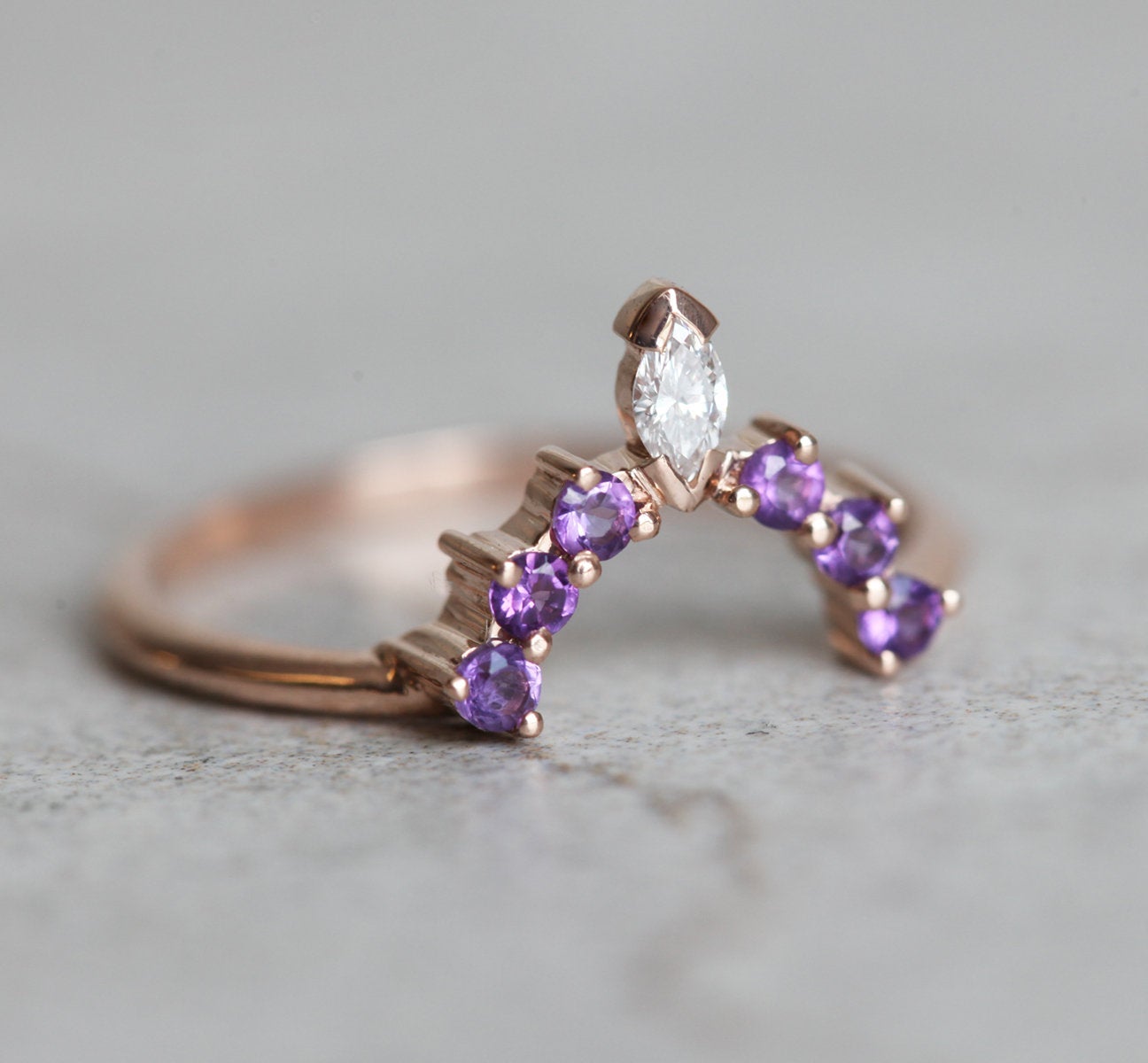 Curved Purple Gemstone Wedding Band