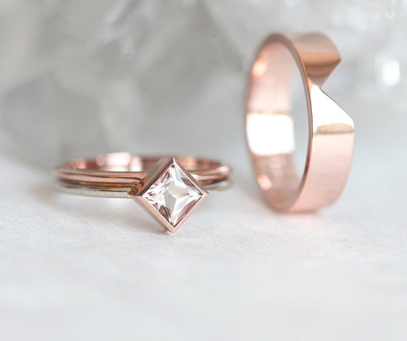 Rose Gold Ring, Matching Rose Gold Band-Capucinne