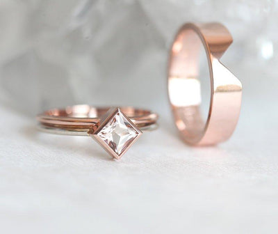Rose Gold Ring, Matching Rose Gold Band-Capucinne