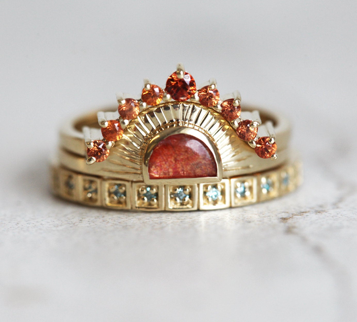 Cyra Sunstone Ring With Matching Bands-Capucinne