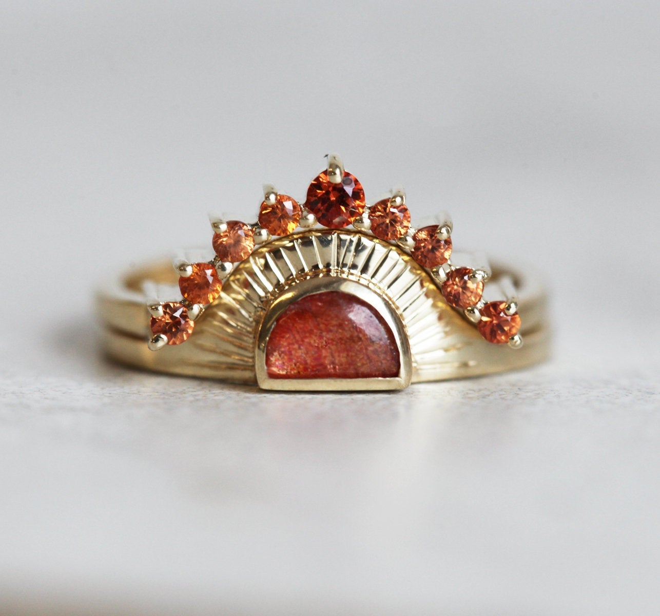 Cyra Sunstone Ring With Matching Bands-Capucinne