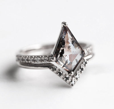 Kite Salt & Pepper Diamond. Platinum Ring with Black and White Side Diamonds