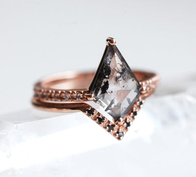 Kite Salt & Pepper Diamond Ring with Black and White Side Diamonds