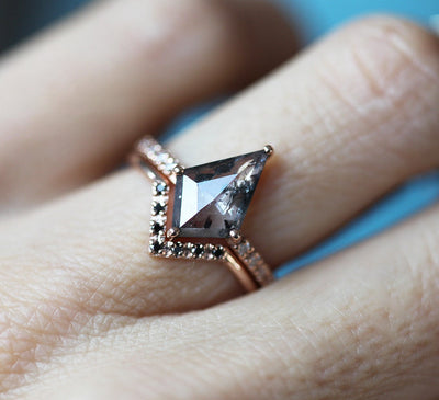 Kite Salt & Pepper Diamond Ring with Black and White Side Diamonds