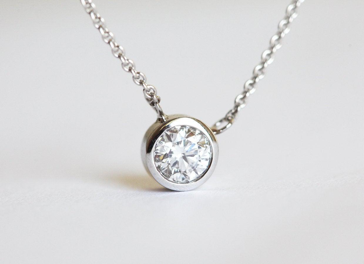 Round White Diamond Bezel Necklace