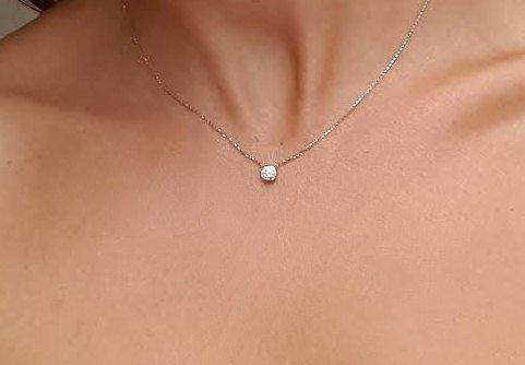 Round White Diamond Bezel Necklace