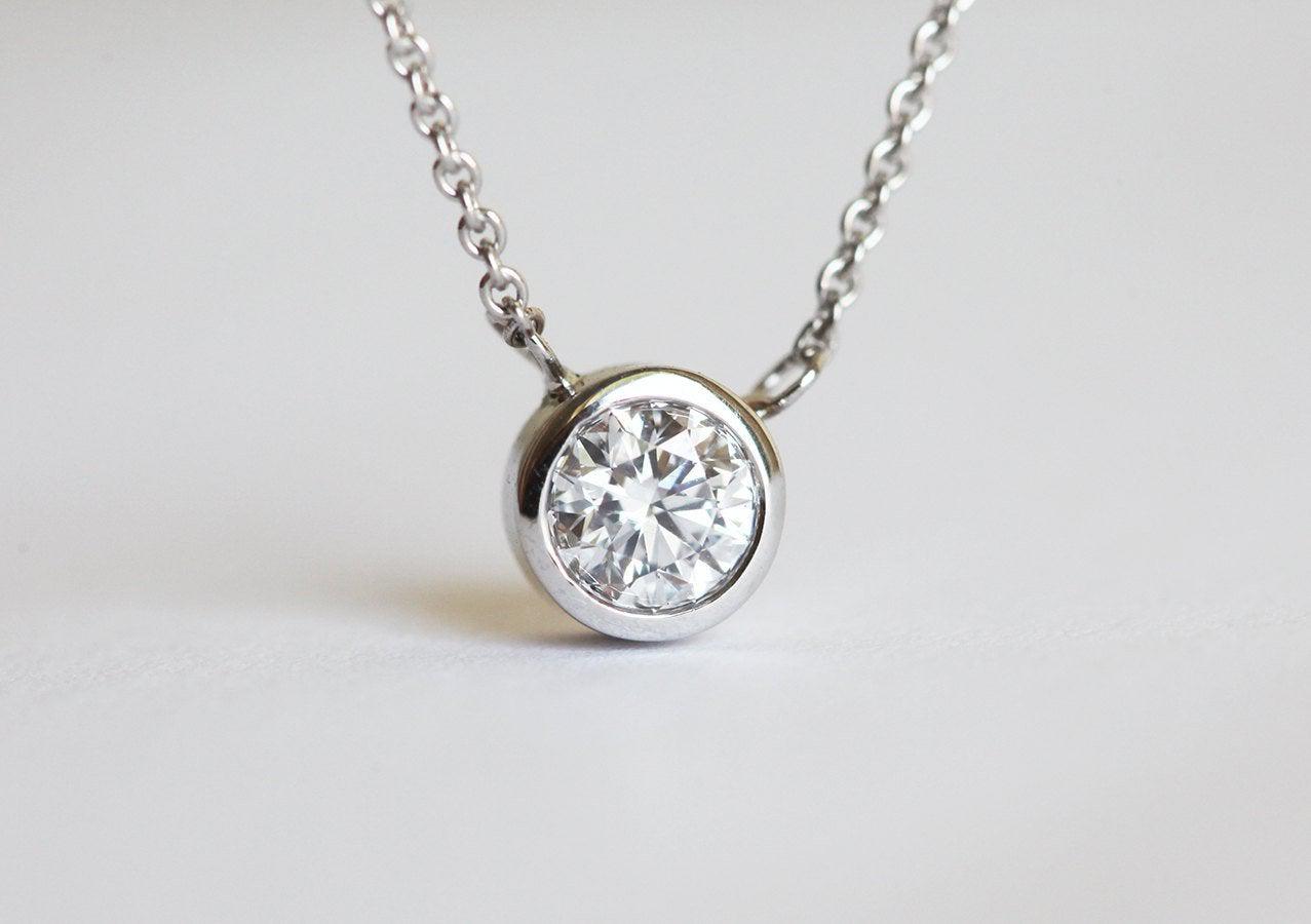 Round White Diamond Bezel Necklace