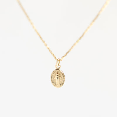 Gold virgin Mary medallion necklace