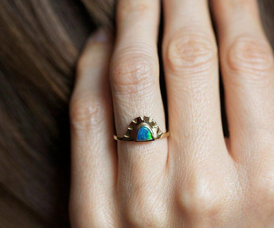 Half moon black opal gold ring