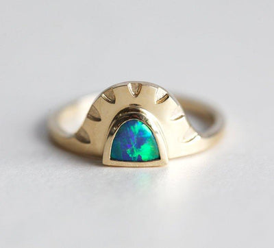 Half moon black opal gold ring