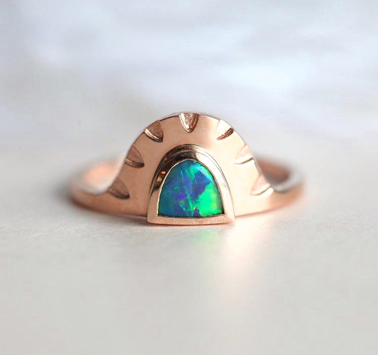 Half moon black opal gold ring