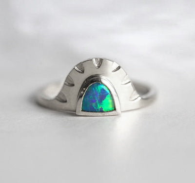 Half moon black opal gold ring