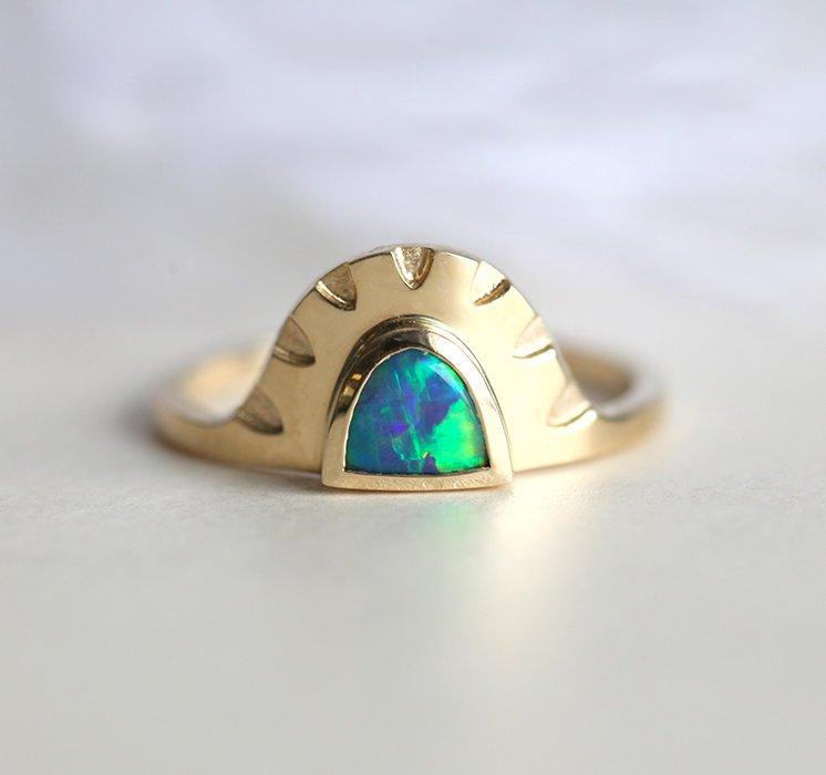 Half moon black opal gold ring