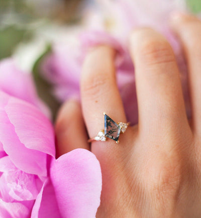 Green Kite Moss Agate Ring with Accent White Round Diamonds