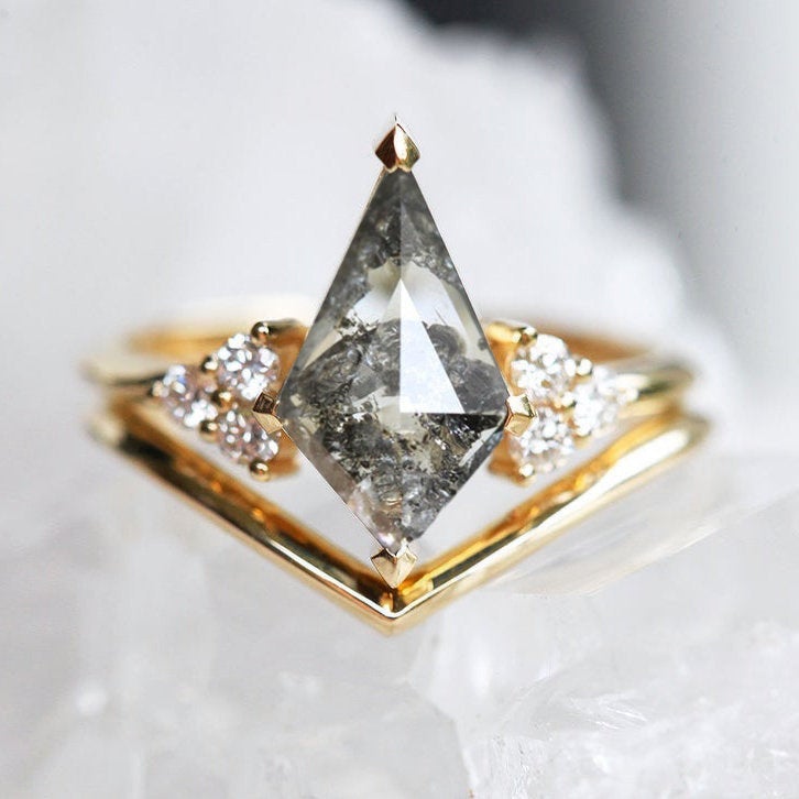 Kite Salt & Pepper Diamond Ring with Round White Side Diamonds