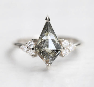 Kite Salt & Pepper Diamond, Platinum Ring with Round White Side Diamonds