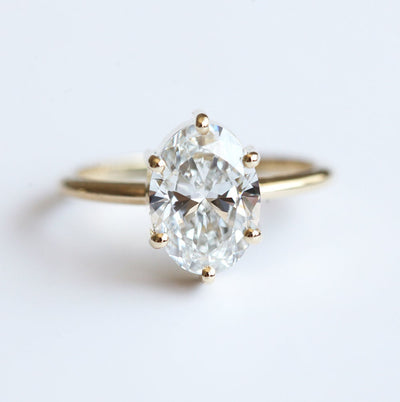 Oval White Diamond Gold Ring