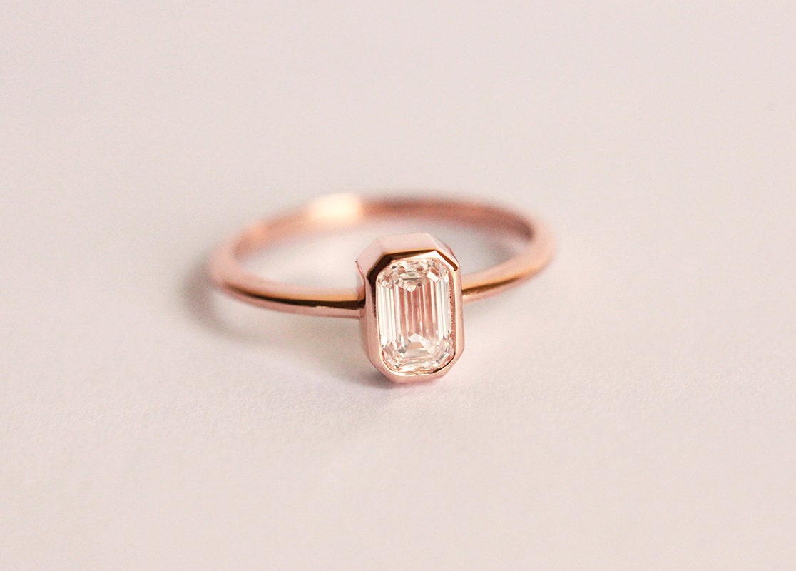 Emerald-Cut White Diamond Solitaire Gold Ring