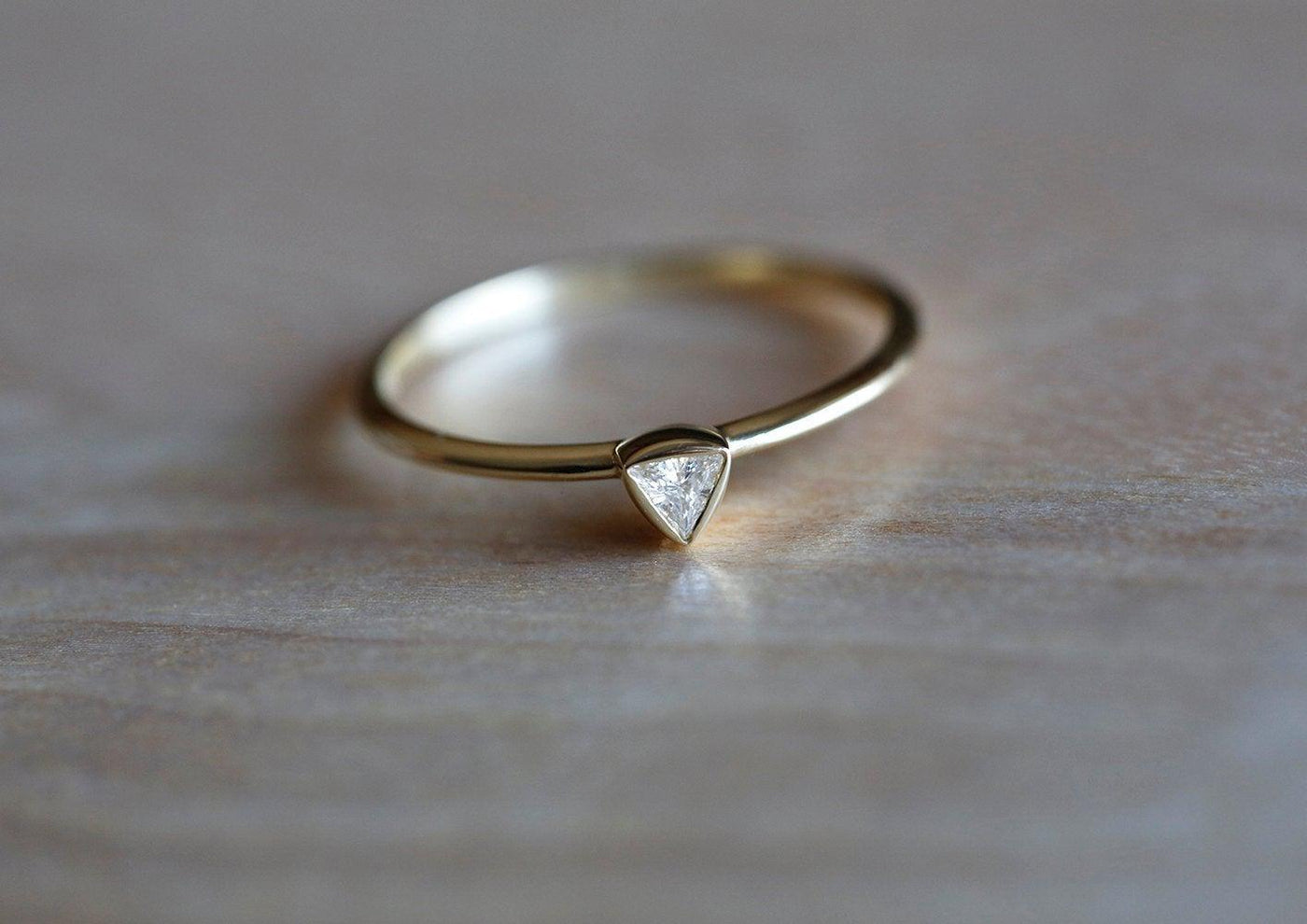 Trillion Cut White Diamond Solitaire Gold Wedding Ring
