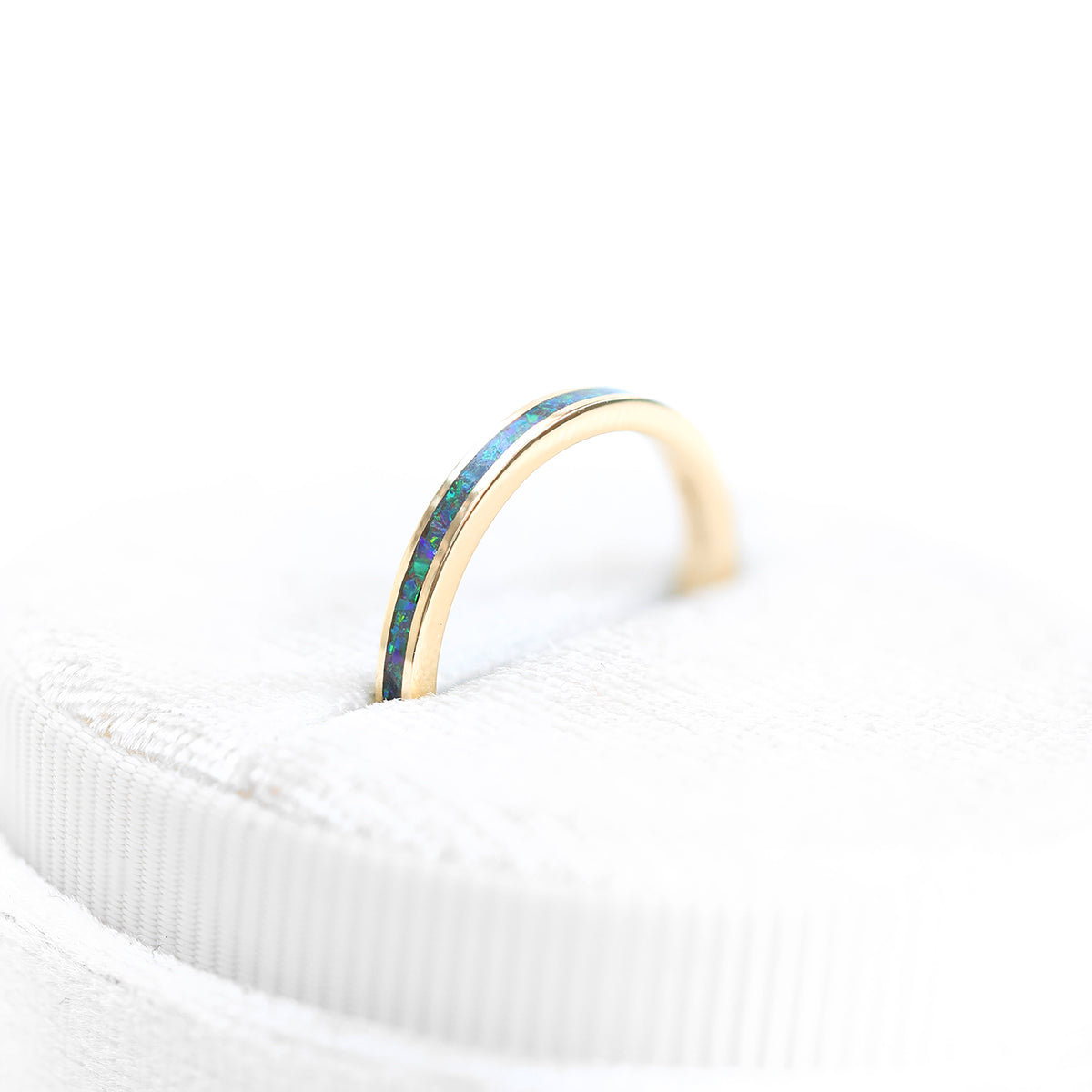 Delicate lab opal inlay ring