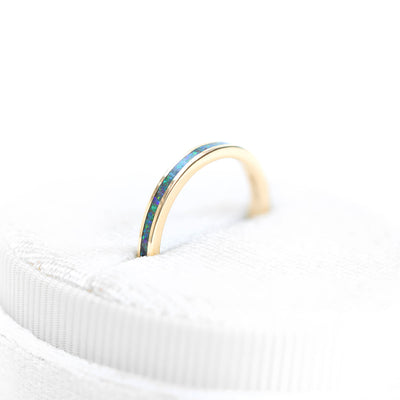 Delicate lab opal inlay ring