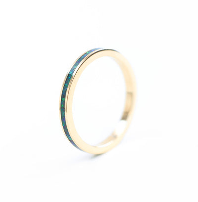 Delicate lab opal inlay ring