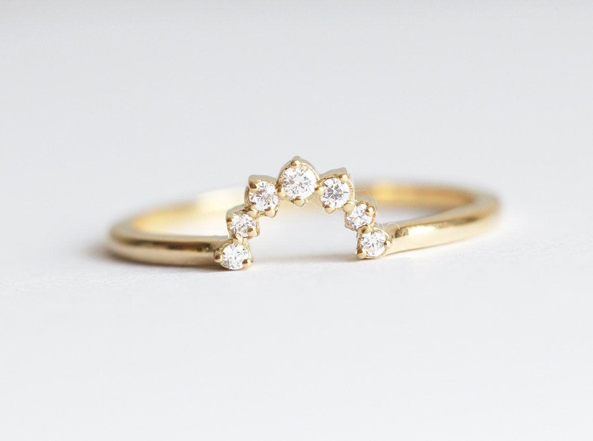 Round White Diamond Crown Stacking Ring