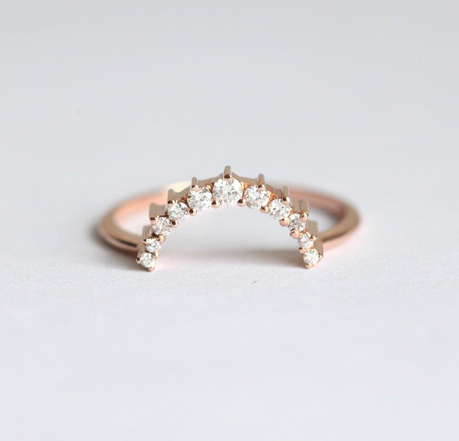 Round White Diamond Crown Stacking Ring