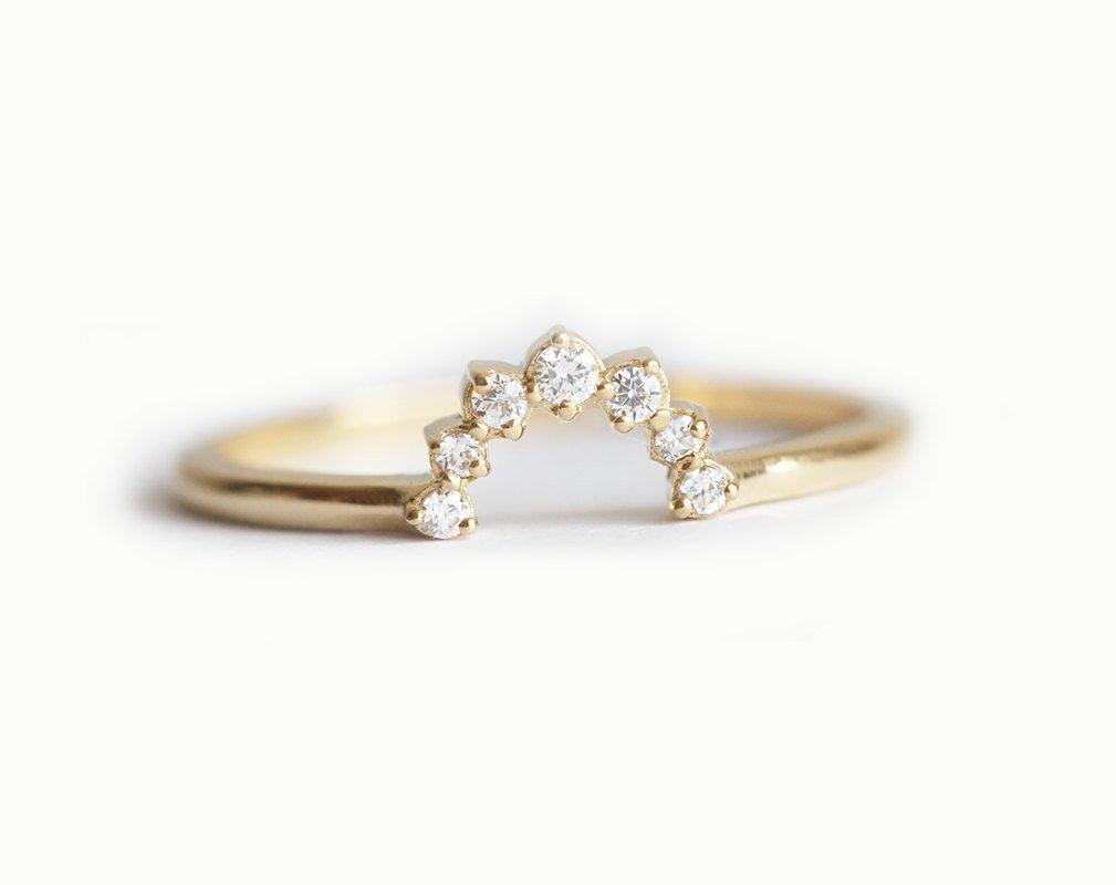 Round White Diamond Crown Stacking Ring