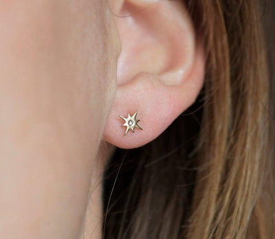 Round diamond starburst shape stud earrings
