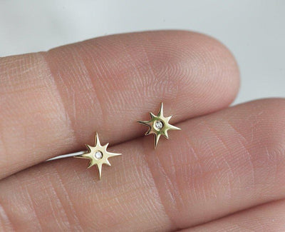 Round diamond starburst shape stud earrings