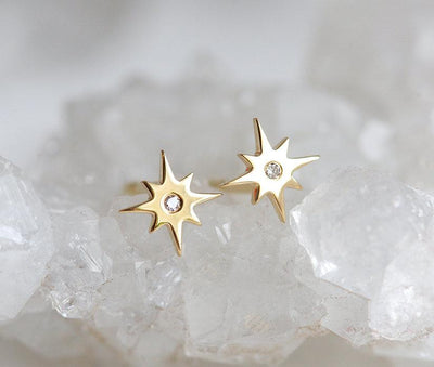 Round diamond starburst shape stud earrings