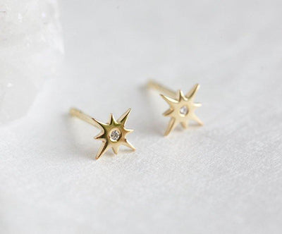 Round diamond starburst shape stud earrings